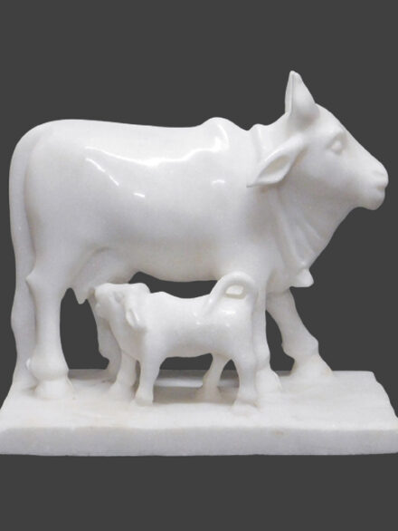Handcrafted Cow & Calf Marble Statue