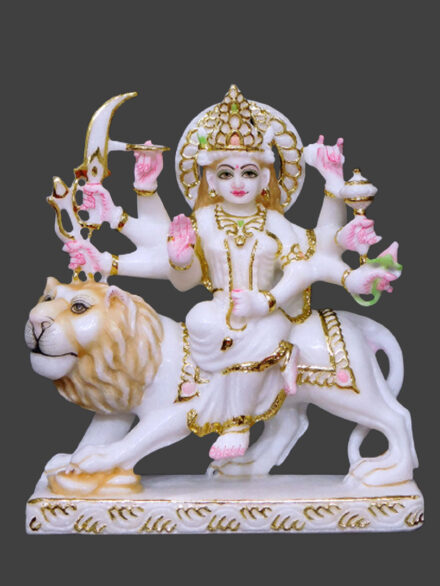 Durga Mata Cut-Gold Marble Statue
