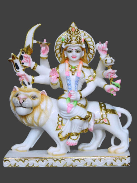 Durga Mata Makrana Marble Idol with Cut Gold Work