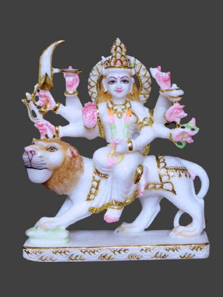 Durga Mata Makrana Marble Idol with Gold Detailing