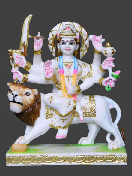Durga Mata Marble Idol Cut-Gold Finish for Temple