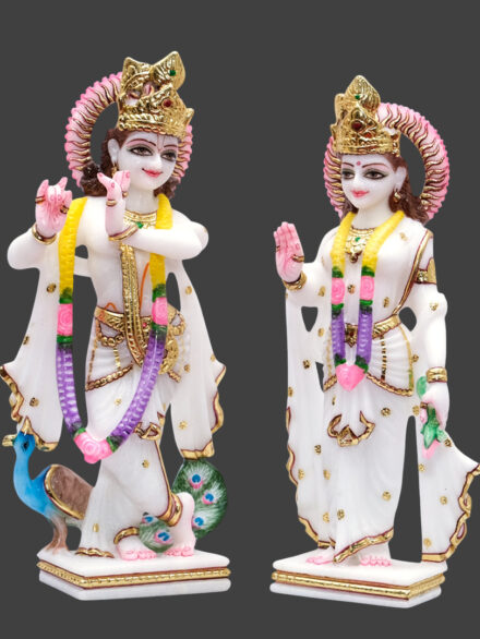 Makrana Marble Radha Krishna Murti with Peacock