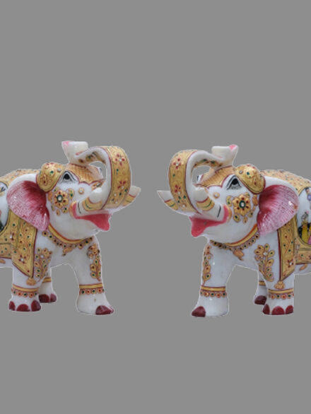 Marble Elephant Statues with Mumtaz and Shah Jahan Portraits