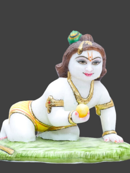 Handpainted Marble Laddu Gopal Murti Minakari Work with Green Base