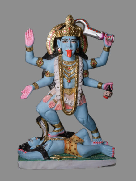 Handprinted Mahakali Idol in Alwar Marble Depicting Shiv Ji Beneath