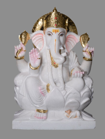 Vietnam Marble Ganesh Ji Statue Sitting on Lotus