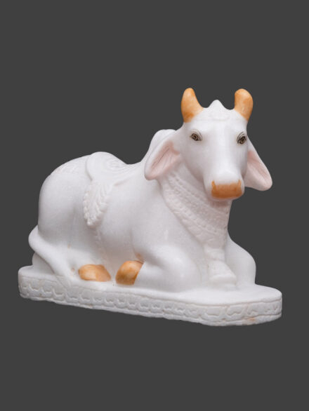 Marble Nandi Statue In Sitting Position with Orange Horns