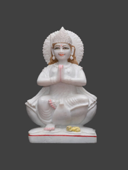 Marble Goddess Parvati Statue on White Lotus in Namaste Position