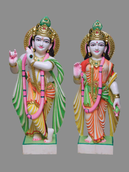 Radha Krishna Idol in White Marble