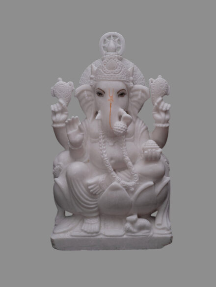 White Marble Ganesh Ji Statue on Lotus